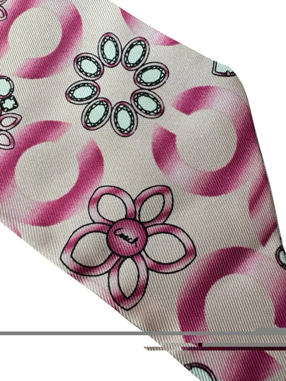 Coach 100% Silk Y2K Skinny Bag Hair Scarf Signature Logo Purple Pink Floral